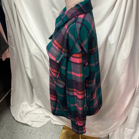 Avec Les Filles Womens 1X Plaid Shacket Green Pink Bright Fall Cozy Soft - Picture 6 of 16